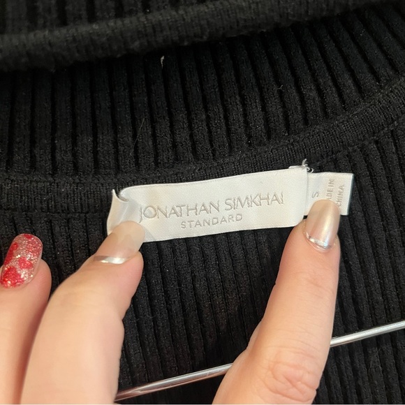 Jonathan Simkhai size small black ribbed Kenny midi dress slit pull on - Picture 6 of 10